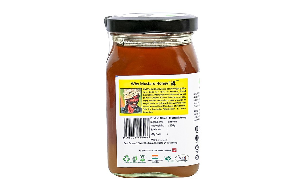 Kiwi Kisan Window Raw Mustard Honey    Glass Jar  250 grams